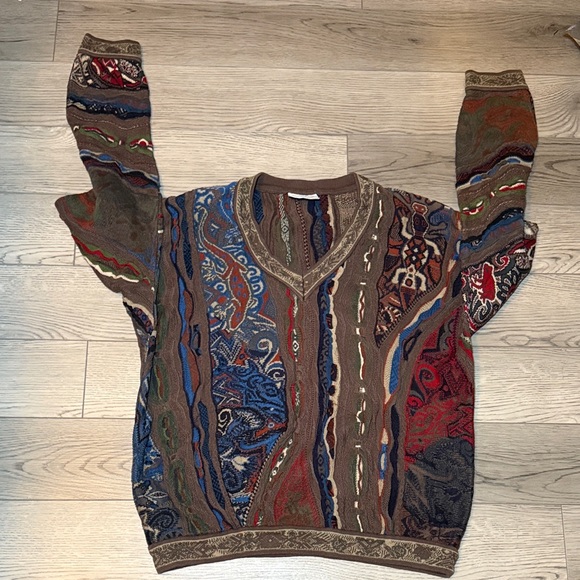 Vintage 90s COOGI Multicolor V-Neck Men's Sweater Medium - Picture 2 of 10